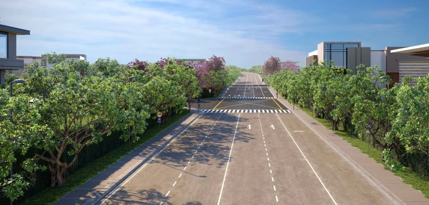 Upgraded Susana Avenue spine road with sidewalks and bike lane (artist's perspective)